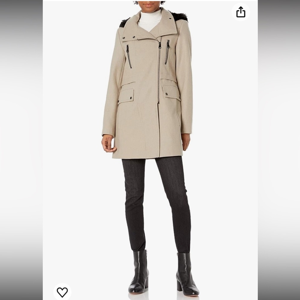 Marc New York wool pea coat with faux fur hood